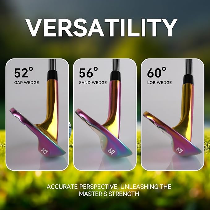 Golf Wedges for Men Right Hand 52/56/60 Degree, Full Face CNC Milled Golf Wedge Set with Gold & Color Coating, Sand Lob Gap Wedge with Enhanced Spin & Control, Premium Grip Golf Club Gift