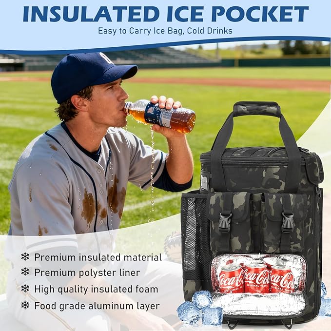 Baseball Bucket Bag - Baseball Coaching Accessories Organizer, Softball Bucket Bag with Insulation Pocket, Anti-Slip Bottom for Bat, Gloves, Scoreboards
