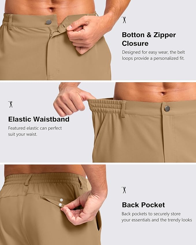 Pudolla Men's Casual Shorts 7"/9"/5" Lightweight Golf Shorts with 3 Pockets Stretch Quick Dry Comfy Work Shorts
