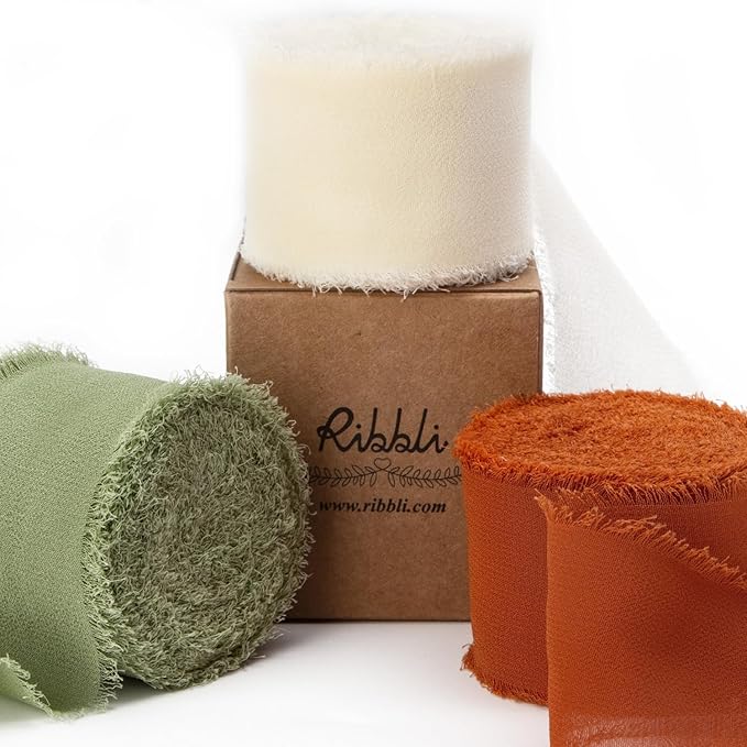 Ribbli Fall Ribbon 1.5 inch x 30 Yard Handmade Silk, Ivory/Dusty by Ribbli