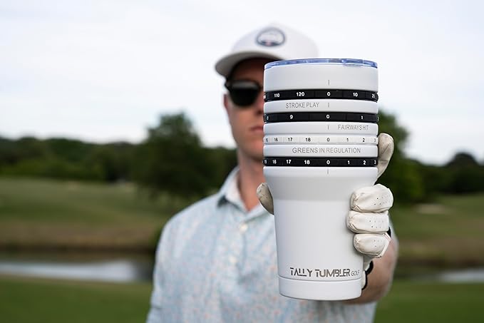 Tally Tumbler Golf Stainless Steel Cup, 30 oz Leak Proof Lid, Double Wall Insulation, Golf Tumbler with Score Keeping Counter used for strokes per hole, Greens in Regulation & Fairways Hit