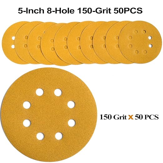 5-Inch 8-Hole Hook and Loop Sanding Discs 150-Grit Random Orbit Sandpaper - Image 3