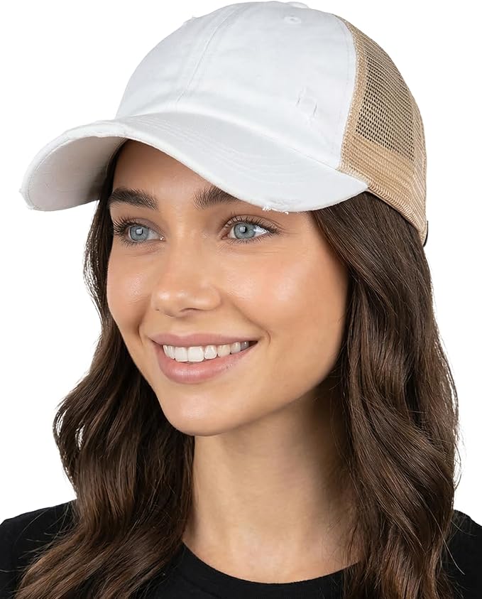 Funky Junque Trucker Hat for Women – Distressed Low Profile Western Camo Baseball Cap with Mesh, Trendy and Adjustable Fit
