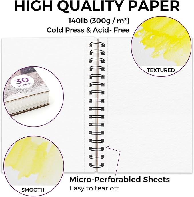 Funto Watercolor Pad 5.5x8.5, 30 Sheets, 140lb/300gsm, Double-Sided Cold Press - Image 3