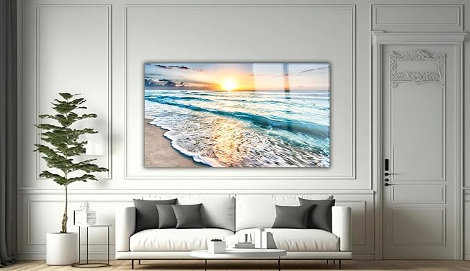 SpiritualHands Sea beach ocean white sand Tempered Glass Wall Art Painting - Image 7