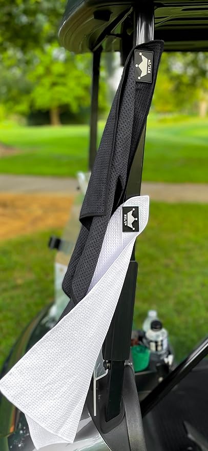 RYL/T Magnetic Golf Towel with Center Cut and Loop Attachment, Strong Magnet Attaches to Anything Metallic, Perfect Golf Bag or Cart Accessory