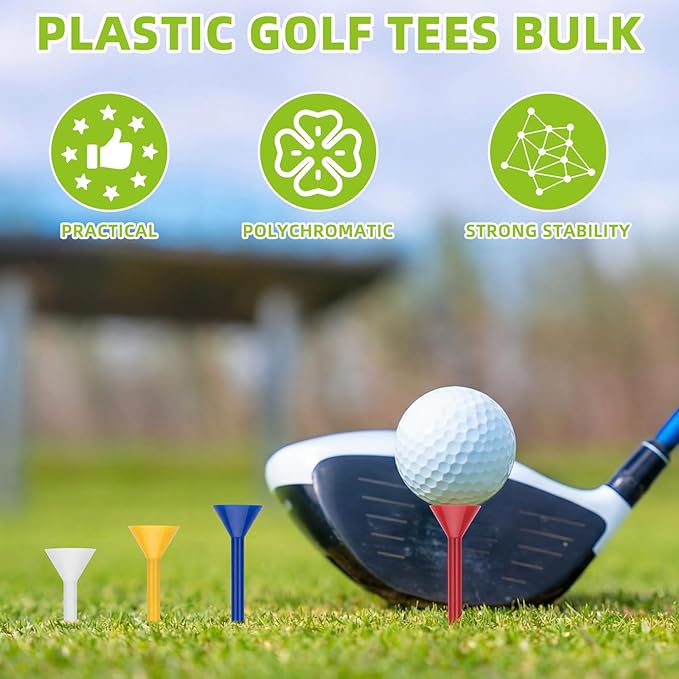 320 Pcs 3-1/4" Plastic Golf Tees with Large Cup, Golf Accessories Gifts for Men, Unbreakable Low Friction & Low Spin Long Tees for Improved Driving Distance and Accuracy