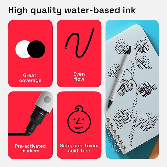 ARTISTRO 2 Black Dual-Tip Acrylic Paint Pens - Image 5