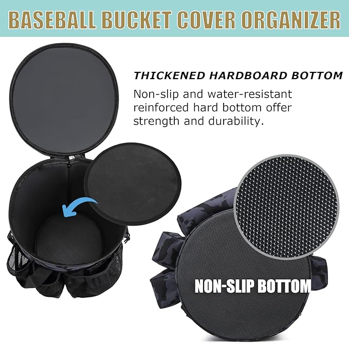 Baseball Bucket Bag Baseball Coaching Accessories Organizer Tactical Style Softball Bucket Bag with Anti-Slip Bottom, Multiple Pockets for Bat, Gloves, Scoreboards