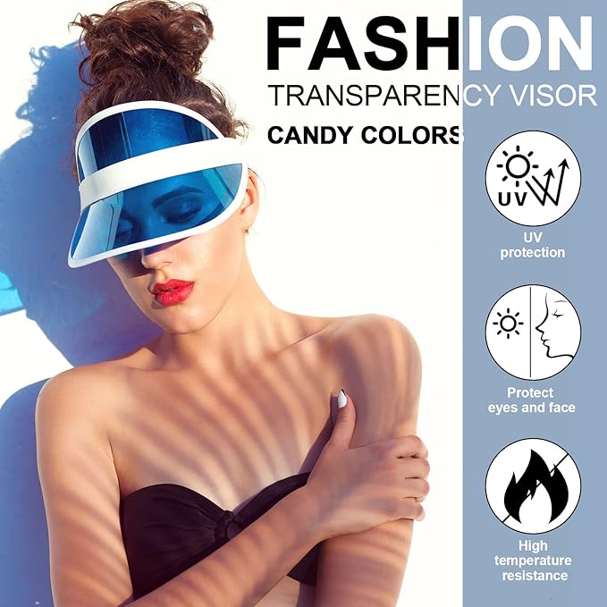 14 Pack Unisex Sun Visors Plastic Clear Cap Candy Color Transparent Tourist Visor Cap Colorful Poker Hat