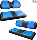 NOKINS 4PCS Golf Cart Diamond Seat Covers Kit,Front and Rear Seat Covers for Club Car Precedent/EZGO TXT/Yamaha Original Regular Seat Cushion (Blue and Black, Club Car Precedent)