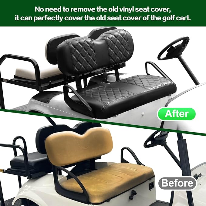 NOKINS Golf Cart ET Diamond Seat Cover for EZGO Freedom TXT/T48 2014+ Golf Carts, No Stapler Required, Golf Cart Vinyl Replacement Seat Cover Black Stitching