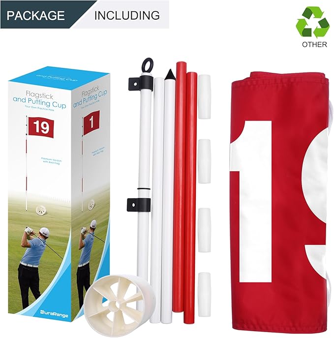 DURARANGE Golf Flagstick 6ft, 5-Section Design, ABS Hole Cup, 420D Nylon Flag for Backyard Practice Putting Green | Driving Range | Country Club, Gift for Golf Lovers