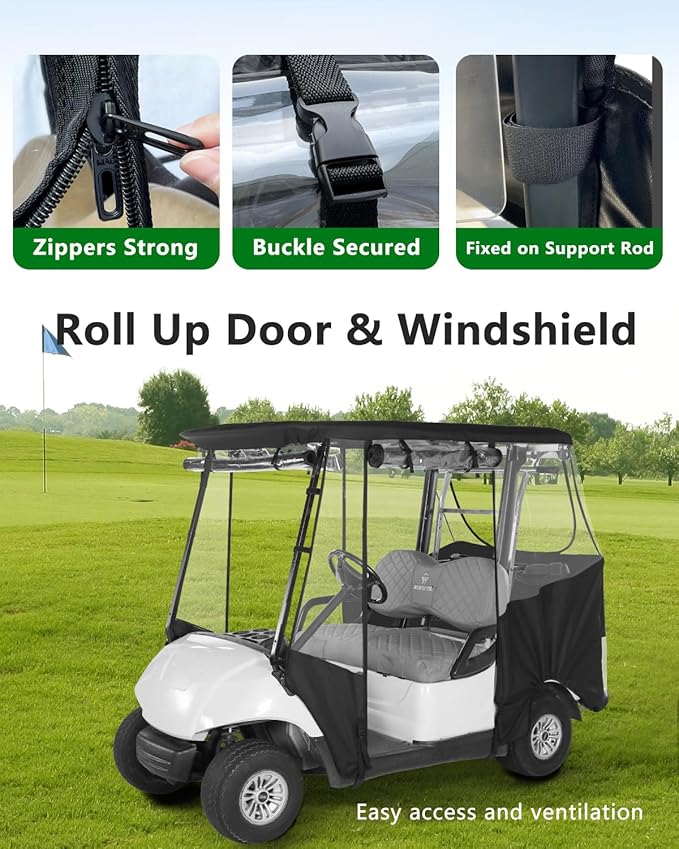 2 Passenger Golf Cart Enclosure for Yamaha G29 Drive 2 G12 G16 G14, 600D Waterproof Driving Rain Cover with Full Roll-Up Clear Windows & Doors, Heavy Duty Zippers & Side Mirror Openings