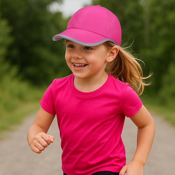 Little Girls Criss Cross Ponytail Hat Toddler Reflective Baseball Cap Kids Quick Dry Summer Sports Hats Age 3-8