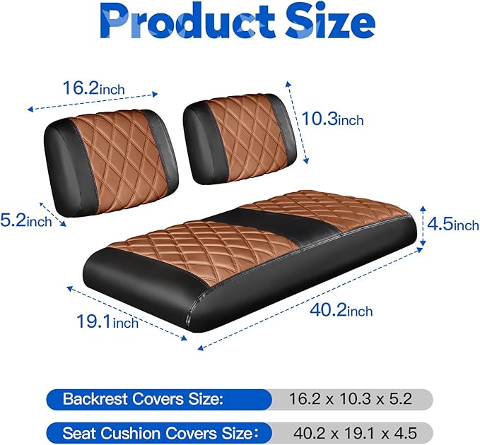 NOKINS Golf Cart Seat Covers Fit Club Car DS Pre-2000 OEM Standard Seat Cushion, Golf Cart Vinyl Diamond Front Seat Covers, Soft/Scratch-Resistant/No Stapler Needed