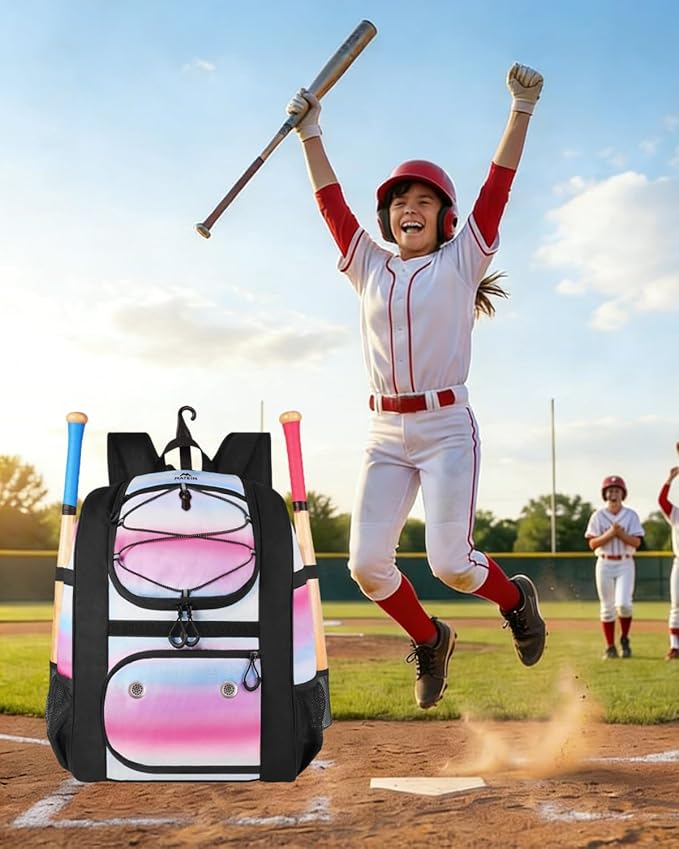 MATEIN Softball Bag, Lightweight Baseball Backpack with Shoe Compartment, Baseball Bag with Fence Hook for TBall Bat & Equipment, Softball Gifts Catchers Backpack for Women Fit Catcher’s Mitt, Helmet