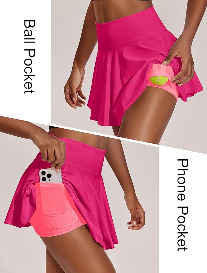 PINSPARK Womens Tennis Skirt Pleated Athletic Skirts with Pockets Shorts High Waisted Golf Skort for Workout Pickleball