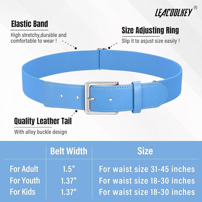 LEACOOLKEY Baseball Belt and Socks Combo Set Adjustable Softball Socks and Elastic Belt for Youth and Adult