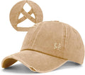 Criss Cross Ponytail Hat Women Washed Distressed Baseball Caps Adjustable High Messy Bun Ponycap