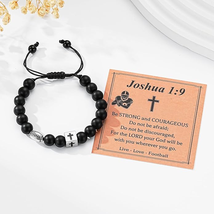 Soccer/Football/Basketball/Baseball Bracelet for Boys, Cross Beaded Bracelet Gifts for Men Boys Teen Son Grandson Players Team Fan Brother Nephew,Graduation Gifts