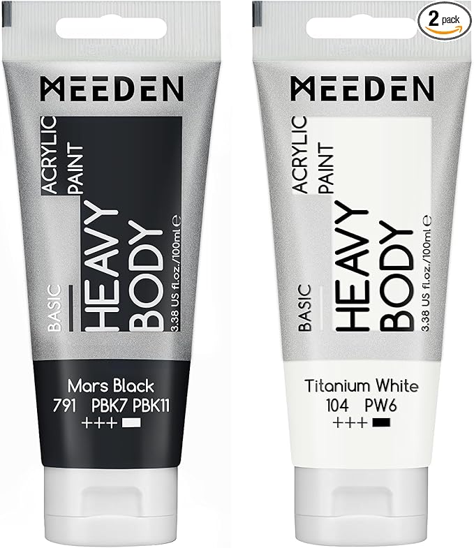 MEEDEN Acrylic Paint Mars Black: Bundled - 100ml/3.38oz x 2 Bulk Heavy Body by MEEDEN