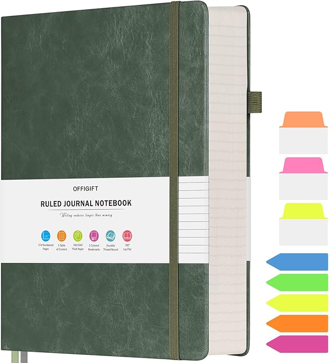 Lined Journal Notebook, Large A5 College Ruled Notebook, 312 Numbered Pages by OFFIGIFT