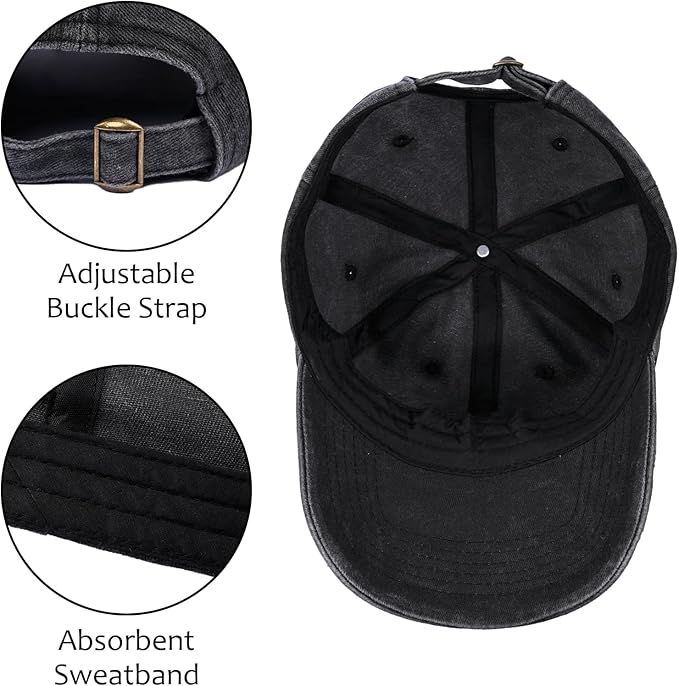 Embroidered Baseball Cap for Women Men Vintage Adjustable Washed Distressed Denim Baseball Hat
