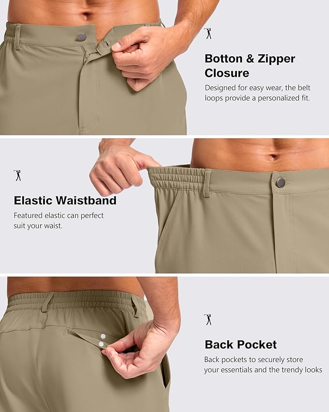 Pudolla Men's Casual Shorts 7"/9"/5" Lightweight Golf Shorts with 3 Pockets Stretch Quick Dry Comfy Work Shorts