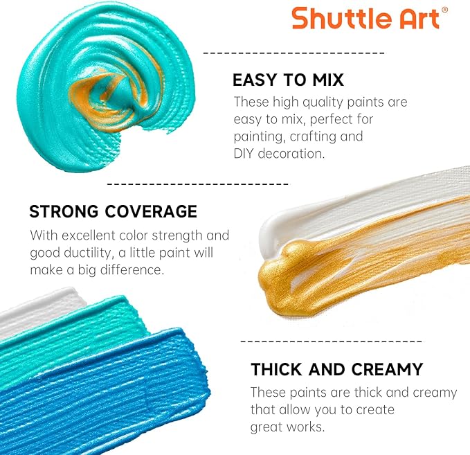Shuttle Art Metallic Acrylic Paint Set, 20 Colors Metallic Paint in Bottles - Image 4