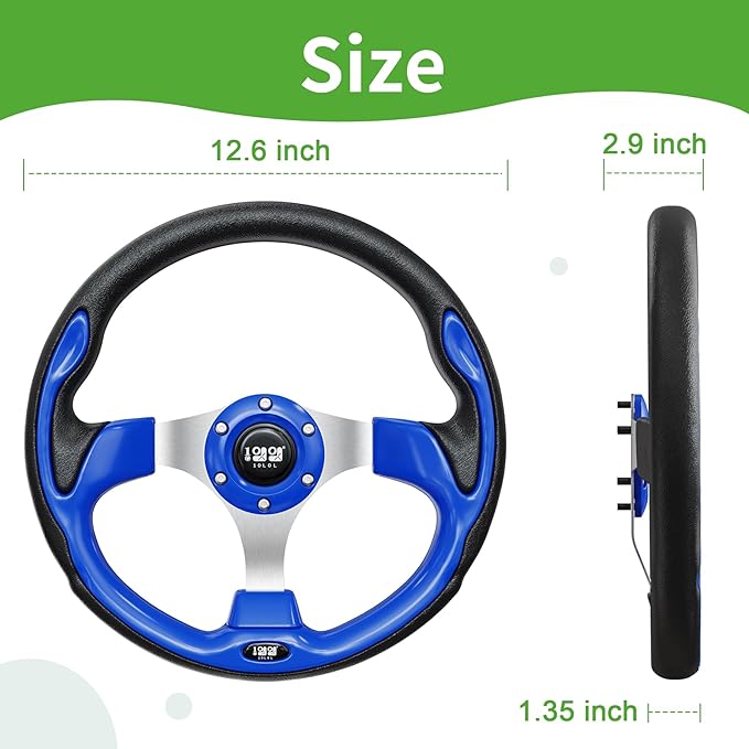 10L0L Golf Cart Steering Wheel, Universal Design Fit for Yamaha EZGO RXV & TXT, Club Car DS, Club Car Precedent Tempo Most Golf Cart - Klein Blue