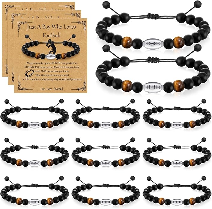 12 Set Sport Adjustable Beaded Bracelets Gifts Football Softball Soccer Volleyball Golf Basketball Hockey Bracelets for Women Men Adjustable Beaded Accessories
