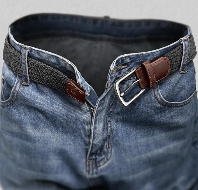 KEMISANT Men's Golf Belt 2 Pack-Braided Woven Stretch Belt for Gift Men Casual Jeans Sports Work 1 3/8"