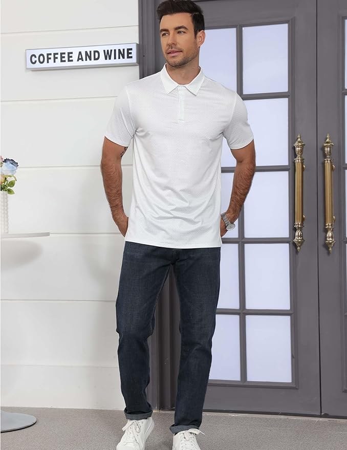Men's Golf Polo Shirts Short Sleeve Moisture Wicking Dry Fit Performance Print Patterns Collared Polo Shirt