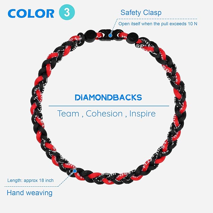 3 pcs Baseball Rope Necklaces, League Team Colors Braided Necklace, Baseball Team Gifts
