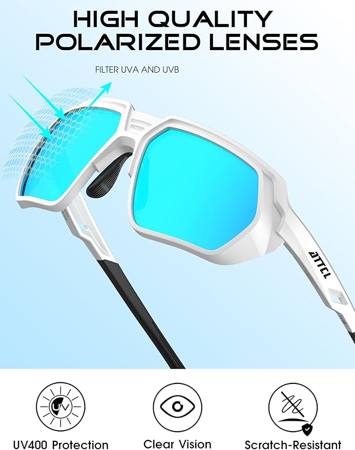 ATTCL Sports Polarized Sunglasses for Men: Womens UV400 Protection, Lightweight Wrap Around TR90 Frame for Fishing Golf