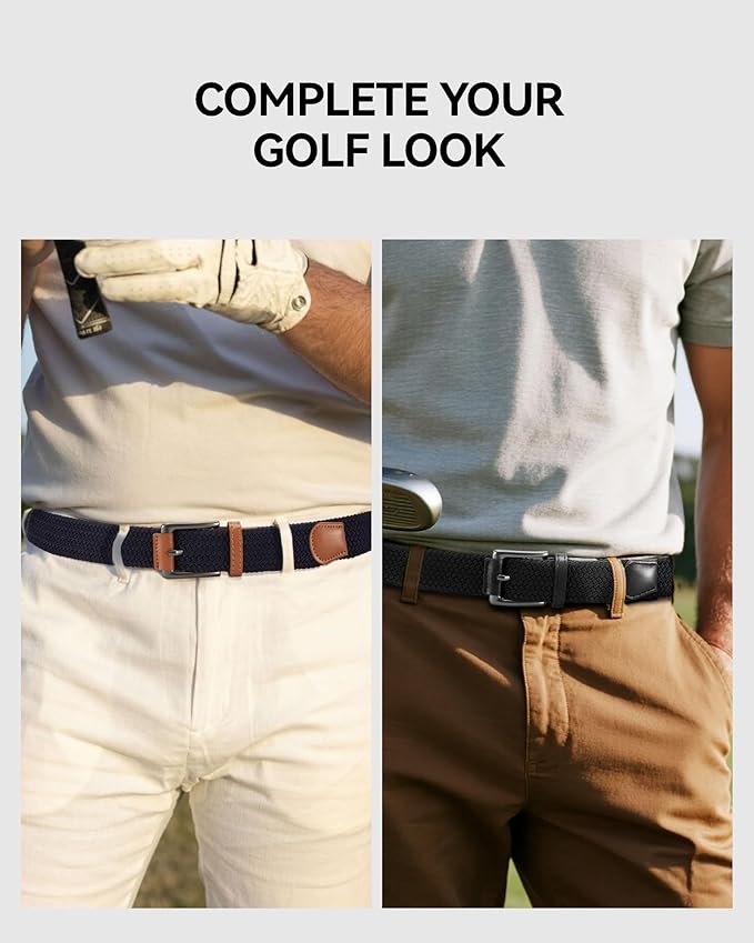 CHAOREN Stretch Belt Men 2 Pack - 1 3/8" Braided Golf Belts For Men - Casual Elastic For Pants and Jeans
