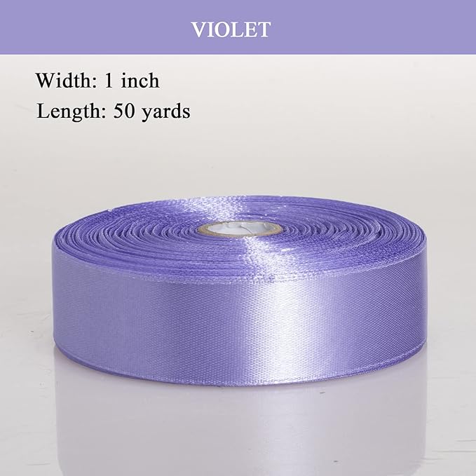 1 Inch Violet Solid Satin Ribbon, 50 Yards Craft Fabric Ribbon - Image 2