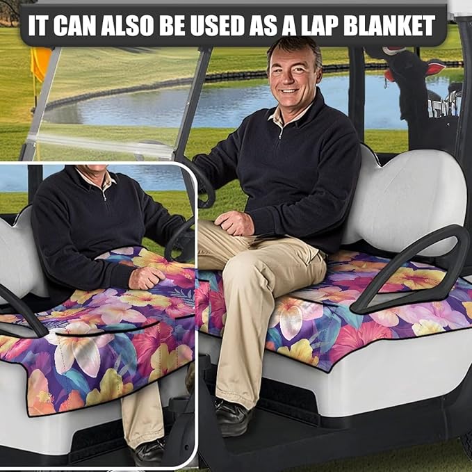 Golf Cart Seat Covers, Universal Golf Cart Seat Towel Blanket with 4 Front Pockets & Nonskid Bottom Fits for Club Car 2 Person Seats Golf Carts