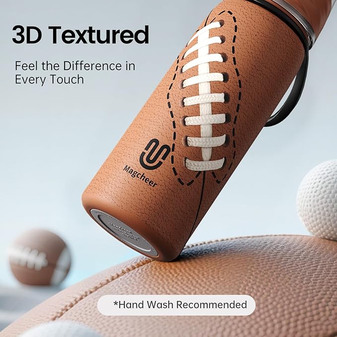 Football Water Bottle - 20oz Insulated Misting Water Bottles Stainless Steel 3D Textured - Football Accessories Gift for Kids