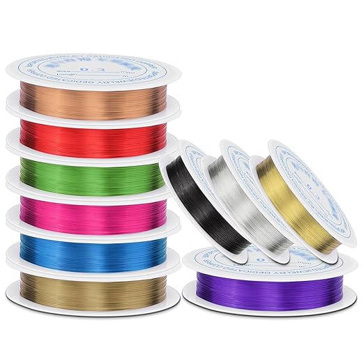 0.3 mm Dia. 10 Rolls Copper Jewelry Wire, 10 Assorted Colors Beading Wire by CooBigo
