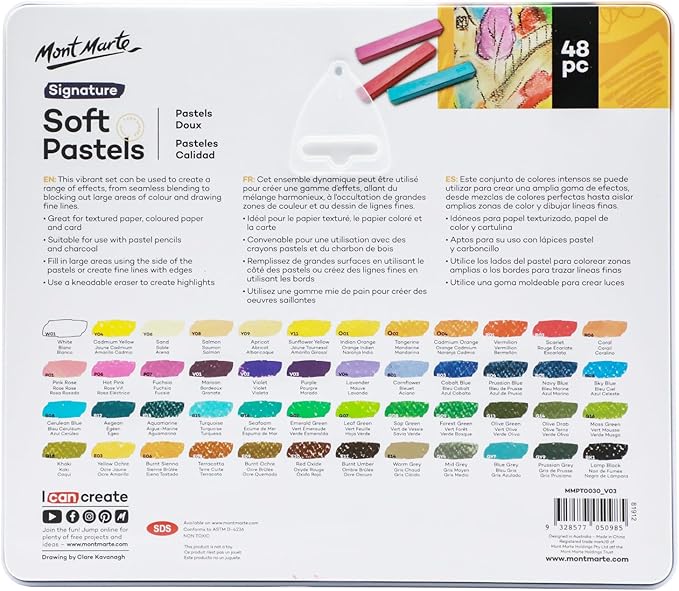 Mont Marte Soft Pastels in Tin Box Signature 48pc, 48 Assorted Colors, Vibrant - Image 8