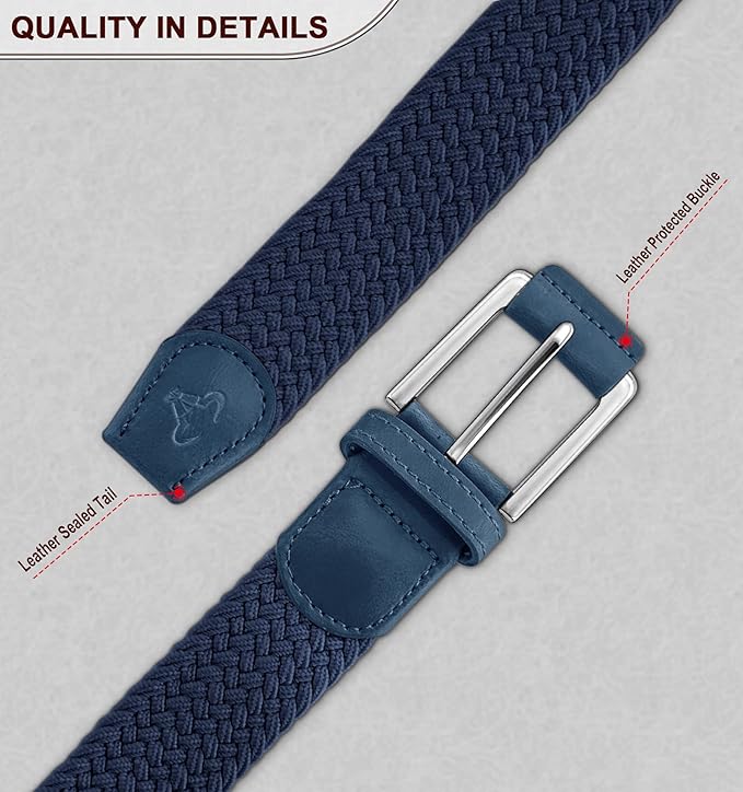 BULLIANT Belt for Men 2Pack,Mens Gift Stretch Braided Web Belt Elastic for Casual Golf Jeans,1 3/8"