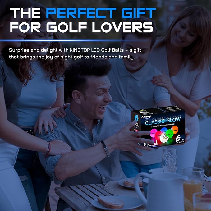 KINGTOP Upgraded Glow in The Dark Golf Balls - Super Bright Light Up LED Golf Ball - with Glow Golf Tees and Storage Bag - Fun Night Golfing Gift for Men and Women | Backyard Putting Greens