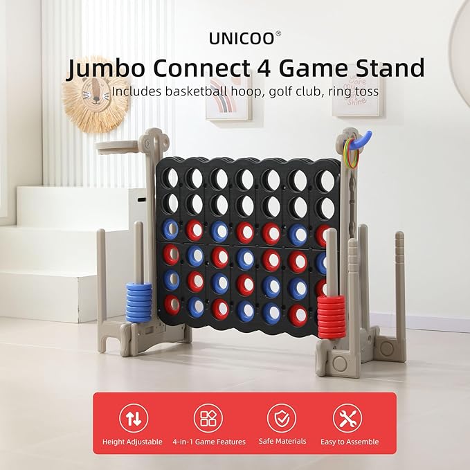 UNICOO® Jumbo 4 in a Row Game | Adjustable Height 4-to-Score Giant Yard Game Set - Image 2