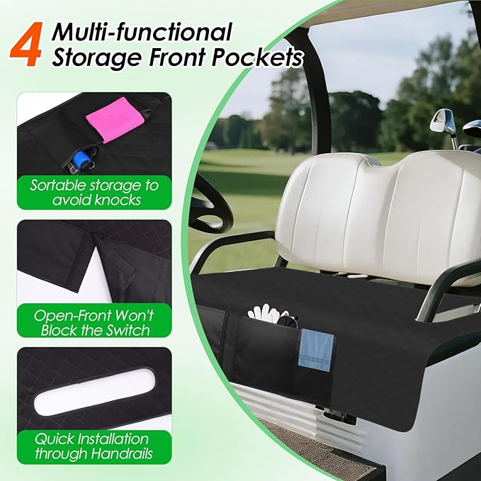 Golf Cart Seat Covers,Breathable Golf Cart Seat Towel Blanket for EZGO,Yamaha,Club Car Soft Seat Cover with 4 Front Pockets & Nonskid Bottom for Golf Decorations Accessories