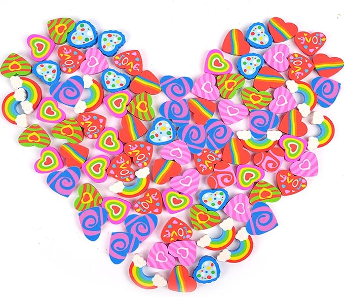 48pcs Large Erasers for Kids Bulk Heart Rainbow Pencil Erasers for Classroom - Image 9
