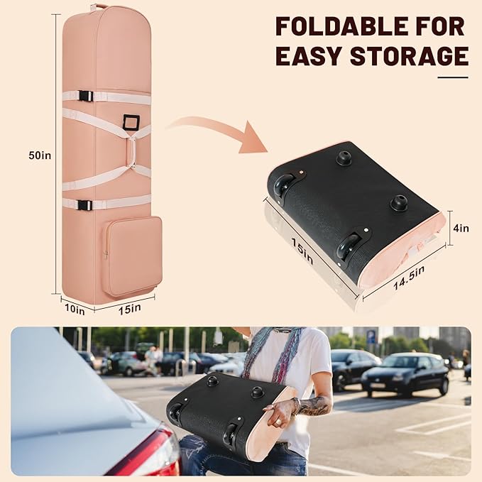 DAREKUKU Golf Travel Bags for Airlines with Adjustable Support Rod and Detachable Shoulder Straps, Hard case Top Soft Foldable Golf Club Travel Covers