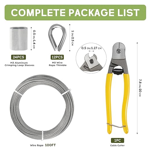 1/8 Inch Stainless Steel Cable Kit 100FT, 7 x 7 Strand Wire Rope - Image 2