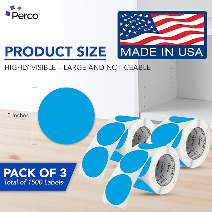 Perco Light Blue 3-Inch Round Circle Dot Sticker Labels - Image 2
